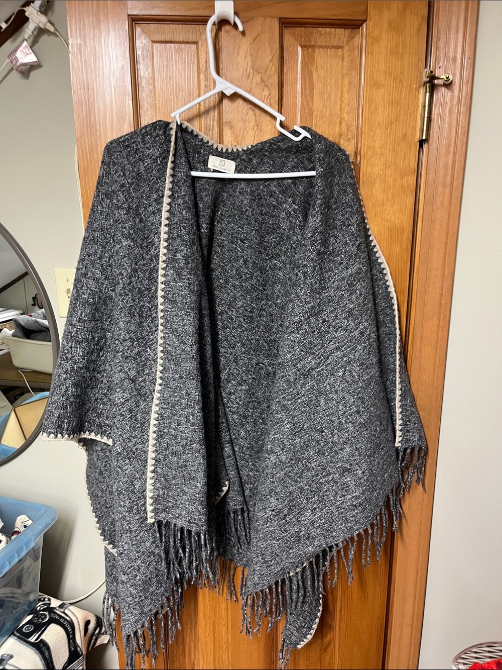 Pretty Persuasions Charcoal Gray Open-Front Fringe Cape